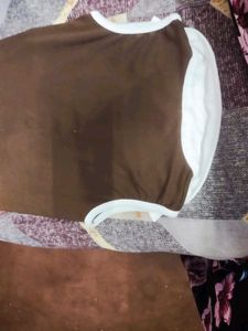Brown Sleeveless Collared Crop Top