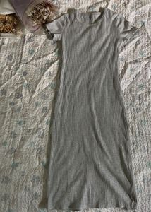Grey Ribbed Midi Bodycon Dress