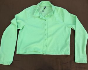 Lime Green Ribbed Button-Up Top