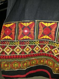Black Kurta with Embroidered Sleeves