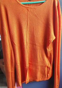 Orange Ribbed Long Sleeve Top