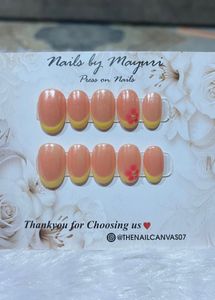 Press on Nails French Tip with Flower Accent