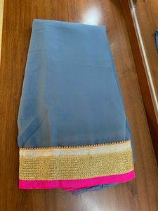 🌚Grey Saree with Pink &amp; Gold Border🌚