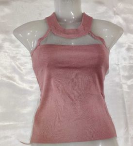 Chic Mesh Neck Knit Tank Top