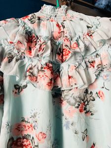 Light Blue Floral Ruffle Top