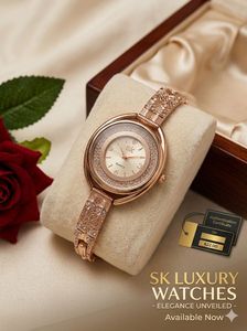 SK Luxury Rose Gold Watch - Elegant Diamond Studde