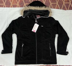 Black Velour Hooded Jacket with Fur Trim