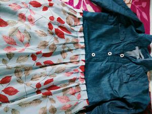 Chic Denim &amp; Floral Midi Dress