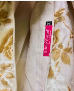 Ethnovog Off-White Brown Printed Fir To Flare Gown