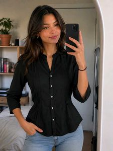 Black Button-Up Tunic Top