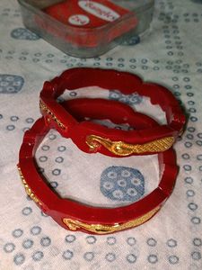 Elegant Red &amp; Gold Peacock Bangles