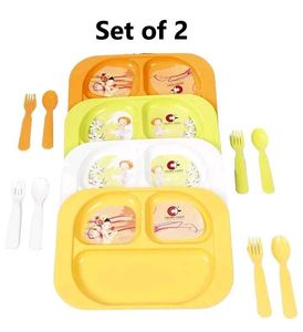 Kids Partitioned Plastic Plates with Spoon n Fork