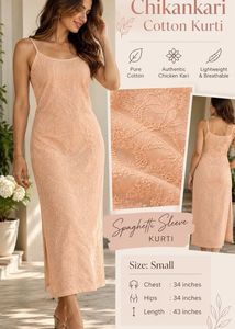 Peach Chikankari Pure Cotton Spaghetti Sleeve Kurt