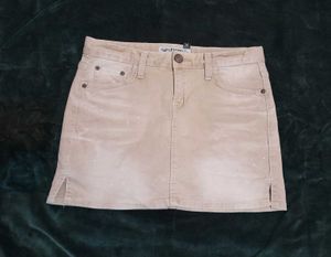 Tan Denim Mini Skirt with Slits