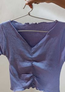 Lavender Ribbed Ruched Crop Top | Soft Stretch | T