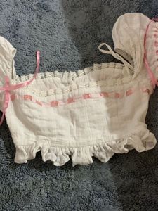 White Cottagecore ribbon top with babydoll inner