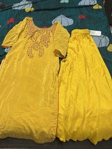 Yellow stonework kurta set