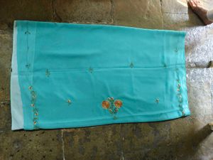 Aqua Blue Embroidered Saree