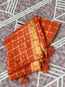 Vintage Orange Scarf with Gold Weave