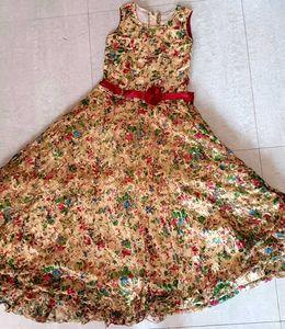 Floral Girls Dress with Red Belt
