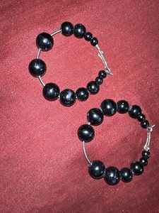 Black Beaded Hoop Earrings