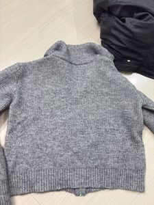 Gray Zip-Up Knit Cardigan