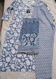 Blue Floral Print Kurta Set