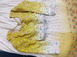 Yellow &amp; White Embroidered Lehenga Set