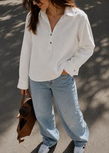 Talbots Oversized Off-White Cotton Collared Shirt
