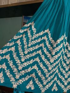 Elegant Teal Kurta with White Embroidery