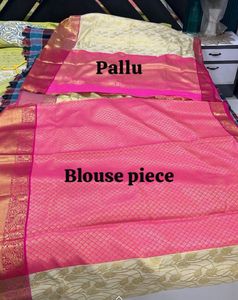 new Elegant Cream Silk Saree with blouse piece