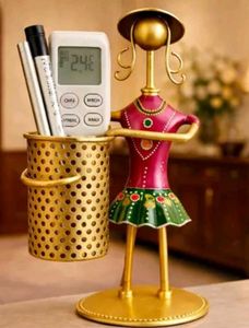 Decorative Metal Figurine Pen Holder