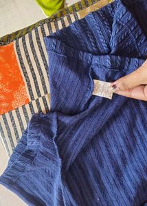Blue Ribbed Crop Top &amp; Flare Pants Set