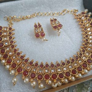 Gold plated Ruby Kundan Set