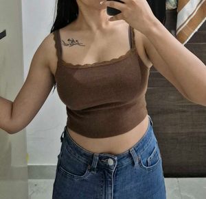 Brown Lace Trim Cami Top🤎☀️