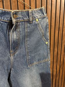Wide Leg Denim Jeans with Patch Detail