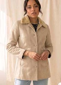 Vintage Style Beige Jacket with Faux Fur Collar