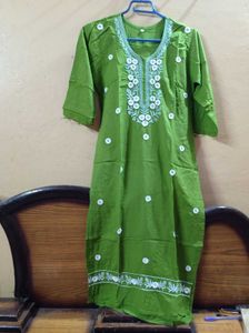 Elegant Olive Green Embroidered Kurti &amp; Pant