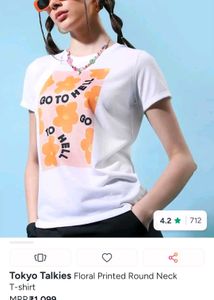 White Graphic T-Shirt with Flower Print