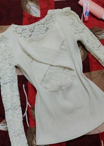 Elegant White Lace Sleeve Top