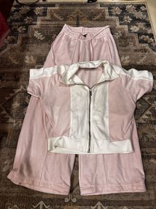 Pink Velour Tracksuit Set