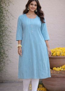 Sky Blue Striped Cotton Kurta