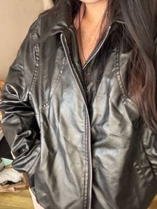 Savana Black Faux Leather Bomber Jacket