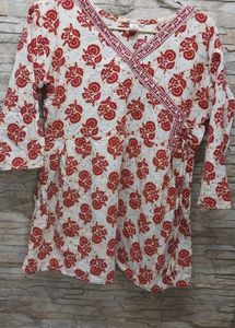 Chic Red Floral Wrap Kurta