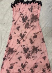 SAVANA Pink Tie-Dye Lace Trim Slip Dress
