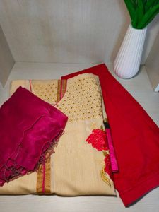 Elegant Cream Kurta with Pink Floral Embroidery