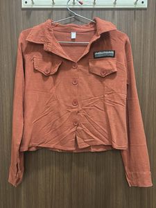 Orange Collared Button-Up Crop Top