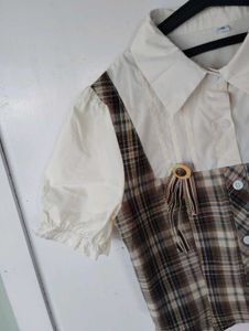 Plaid Layered Puff Sleeve Top