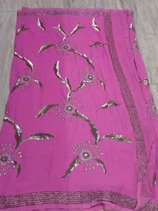 Vibrant Pink Sequined Saree