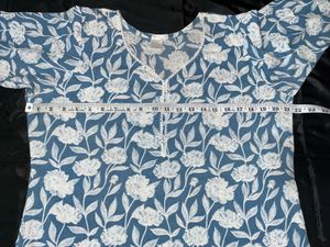 Blue Floral Print Kurti Top